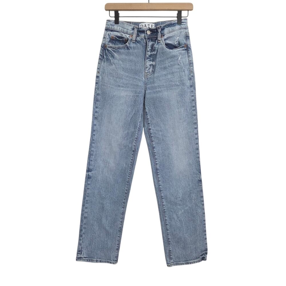 DAZE | Acid Stone Wash Wide Straight Leg High Rise Distressed Denim Jeans